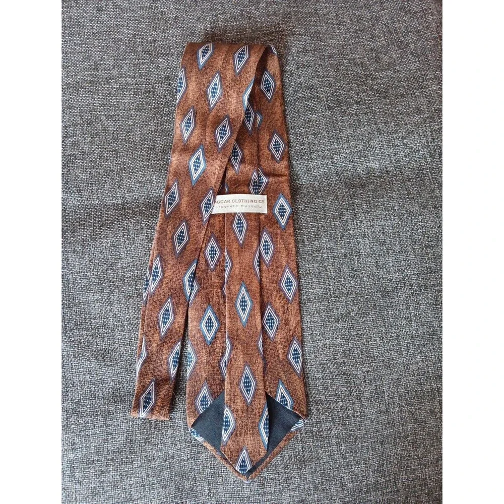 Tie 70s 80s 90s Y2K Mens Hagger Clothing Silk Brown Blue 4 Wide 57 Long